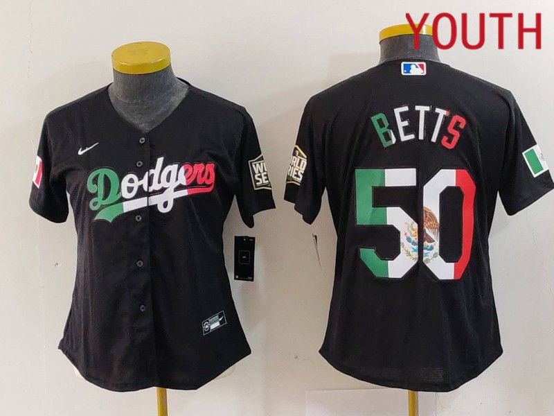 Youth Los Angeles Dodgers #50 Betts Black Fashion Nike 2024 MLB Jersey style 724